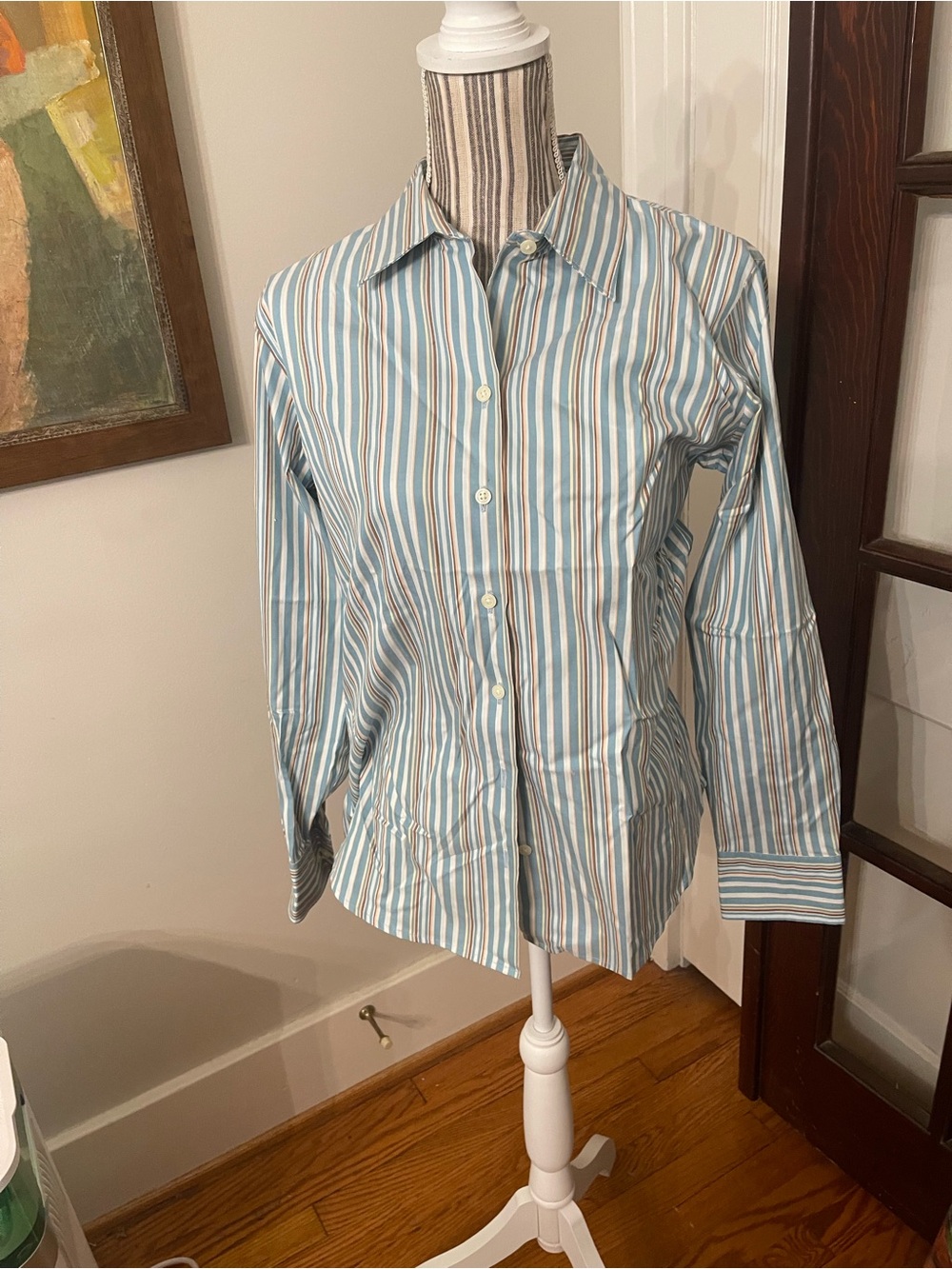 Eddie Bauer Blue and White Striped Button-Down Shirt